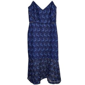 NWT Monique Lhuillier Blue Embroidered Lace Midi Dress Sz 12